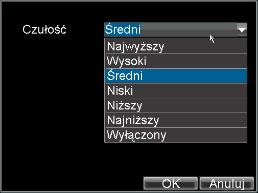 Rys. 7-D. Ustawienie obszarów detekcji ruchu h) W tym celu nacisnąć prawy przycisk myszy i wybrać poziom czułości detekcji ruchu. Rys. 7-E.