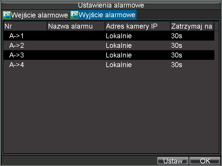 7.3. Wyjścia alarmowe Instrukcja obsługi rejestratora HikVision DS-9016HFI-SH W oknie ustawień alarmowych dostępna jest również konfiguracja wyjść