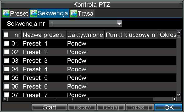 Rys. 10-D. Zarządzanie pozycjami (presetami) kamery obrotowej Uwaga: Tylko zapamiętane uprzednio pozycje mogą być wywołane lub usunięte. 10.5.