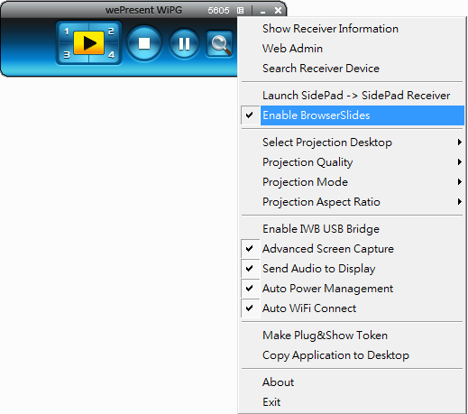 Otwórz główne menu opcji WiPG-1000 (Win/Mac), i wybierz pole,