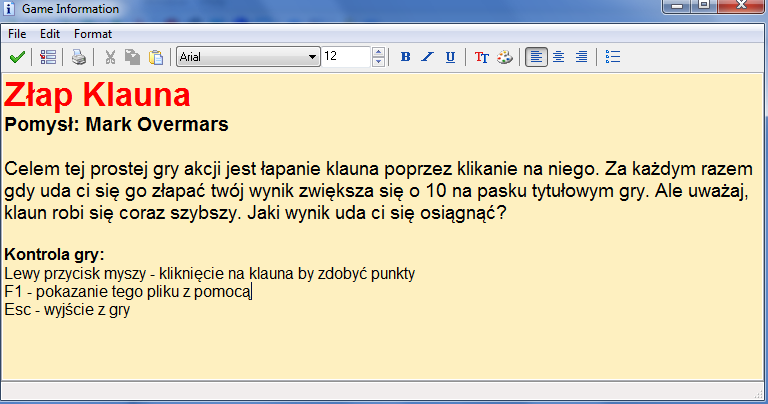 Gdy skooczysz naciśnij zielony dziubek w lewym górnym rogu. W trakcie gry ta pomoc będzie pokazana graczowi gdy naciśnie klawisz F1 na klawiaturze (który zwyczajowo odpowiada za wyświetlenie pomocy).