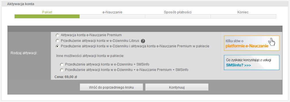 W związku z integracją e-dziennika z platformą e-nauczanie Rodzice, którzy zdecydują się na aktywację rozszerzonego dostępu do konta, mogą dokonać płatności za obie aplikacje w jednym pakiecie.