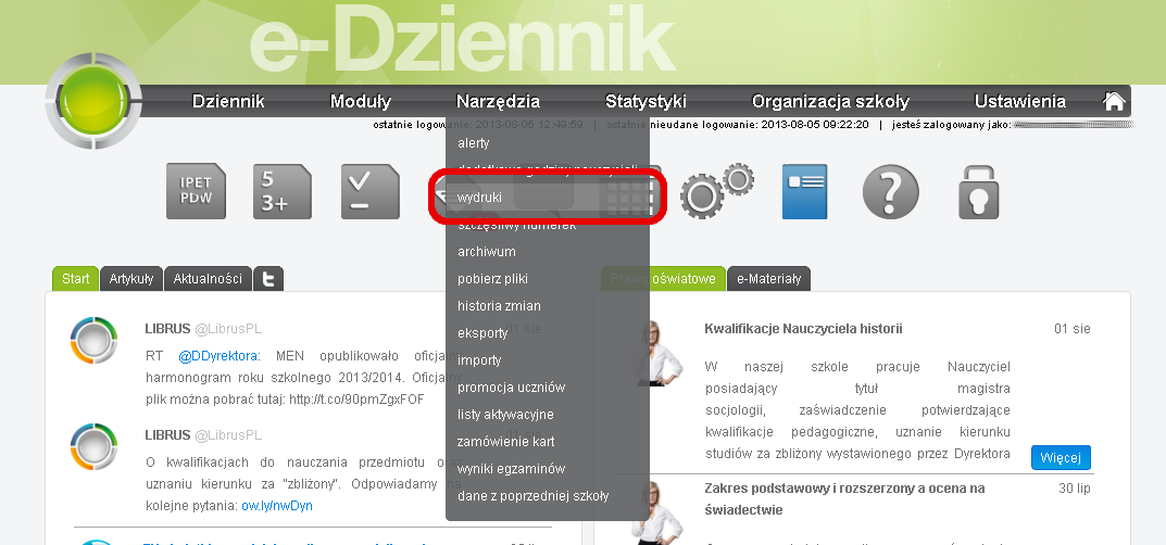 1.2 DRUKOWANIE LOGINÓW I HASEŁ DLA UCZNIÓW Aby wydrukować listy loginów oraz haseł dla