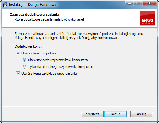 Rysunek 6 Zaznaczanie dodatkowych opcji 7. Po przejściu dalej rozpocznie się proces instalacji.