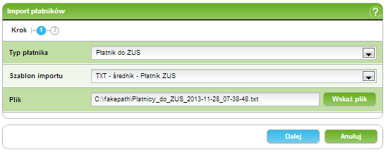 4. PłatnościIndeks 178/226227 przejść do Krok 2 - Weryfikacja i zatwierdzenie zlecenia importu pliku z płatnikami, naciśnij przycisk Dalej (patrz: Zatwierdzanie pliku ).