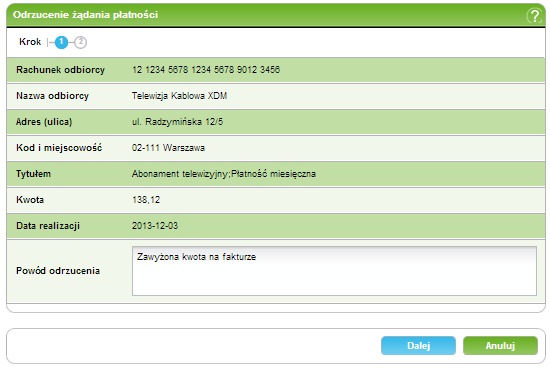 203/226211 4. PłatnościIndeks Wprowadź dane płatności: Rachunek odbiorcy - pole wypełnione, zawiera numer rachunku odbiorcy. Nazwa odbiorcy pole wypełnione, zawiera nazwę odbiorcy.