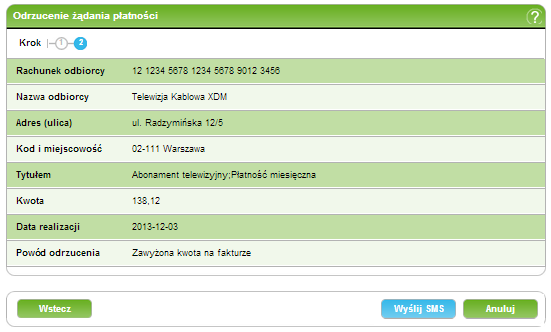 4. PłatnościIndeks 204/226227 zatwierdzić wykonanie operacji, naciśnij przycisk Zatwierdź, a jeżeli operacja wymaga autoryzacji np. za pomocą jednorazowego hasła SMS, naciśnij przycisk Wyślij SMS.