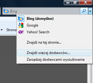 Internet Explorer ma jako domyślną wyszukiwarkę ustawiony silnik Bing należący do Microsoftu.