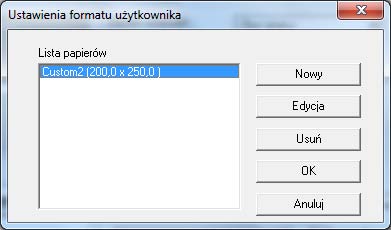 4.5 Drukowanie na papierze o niestandardowym formacie 4 % Wprowadzić nazwę w [Nazwie] i wymiary w [Wymiarach], a następnie kliknąć [OK].