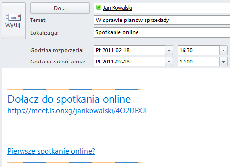 Wysłanie zaproszenia Po ustawieniu opcji spotkania możesz dodać uczestników.