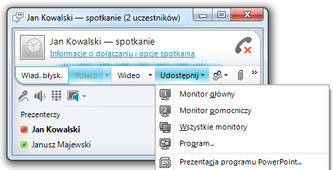 Udostępnianie wybranej aplikacji Aby udostępnić jedynie okno wybranej aplikacji wykonaj następujące kroki: 1.