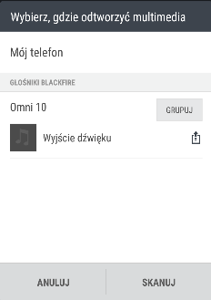 130 Rozrywka Przesyłanie strumieniowe muzyki do głośników zgodnych z Blackfire BLACKFIRE RESEARCH Muzykę z HTC One M9 można odtwarzać jednocześnie za pomocą kilku głośników zgodnych z Blackfire.