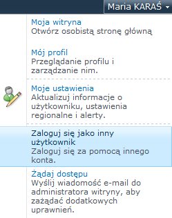 1. Widnieje tam Twoje imię i nazwisko co oznacza, że jesteś zalogowany do portalu i możesz przystąpić do pracy (przejdź do punktu 2 niniejszej instrukcji). 1.2. Widnieje tam nazwisko innej osoby, jak np.