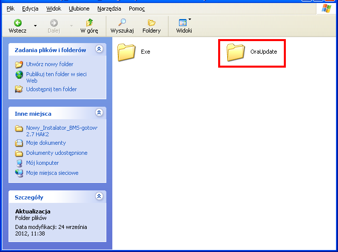 1.3.Aktualizacja bazy danych Na płycie instalacyjnej należy otworzyć folder Aktualizacja\OraUpdate (rysunek poniżej): Rys.1.3. 1 Folder zawierający program OraUpdate W folderze znajdują się dwa