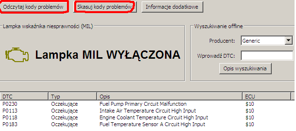 Aby odczytać dane należy za każdym razem kliknąć na zieloną kropkę w tym momencie program zacznie odczytywać dane.