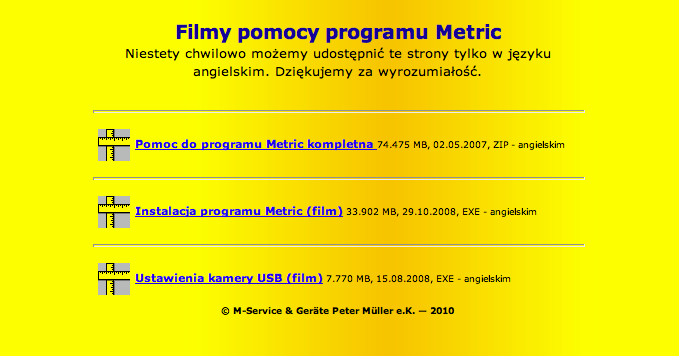 Istnieje również możliwość obejrzenia na filmie całego procesu instalacji oprogramowania (Windows XP) wraz z ustawieniem systemów pomiarowych i kalibracją.