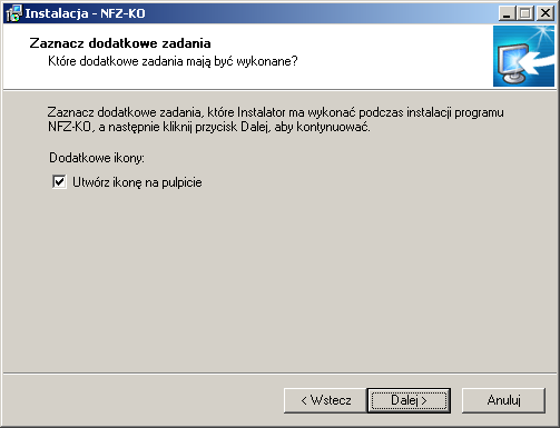 1. NFZ-KO+BDE- instalacja typowa: powoduje zainstalowanie programu NFZ-KO oraz programu obsługi baz danych BDE. Jest to instalacja zalecana.