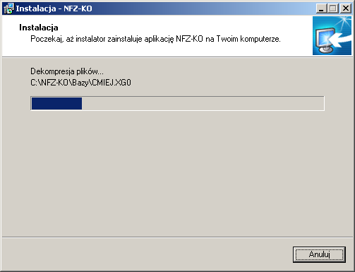 Rysunek 5 Okno instalacji programu NFZ-KO krok5 Po potwierdzeniu informacji przyciskiem Instaluj następuje instalacja programu NFZ-KO.