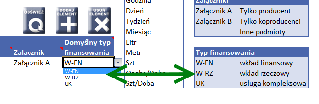 dodawanie pozycji Nowa jednostka (klikamy w dowolną wypełnioną komórkę nowa, pusta komórka zostanie dodana tuż nad nią, a następnie klikamy Dodaj pozycję i wpisujemy nazwę nowej jednostki): Jeśli