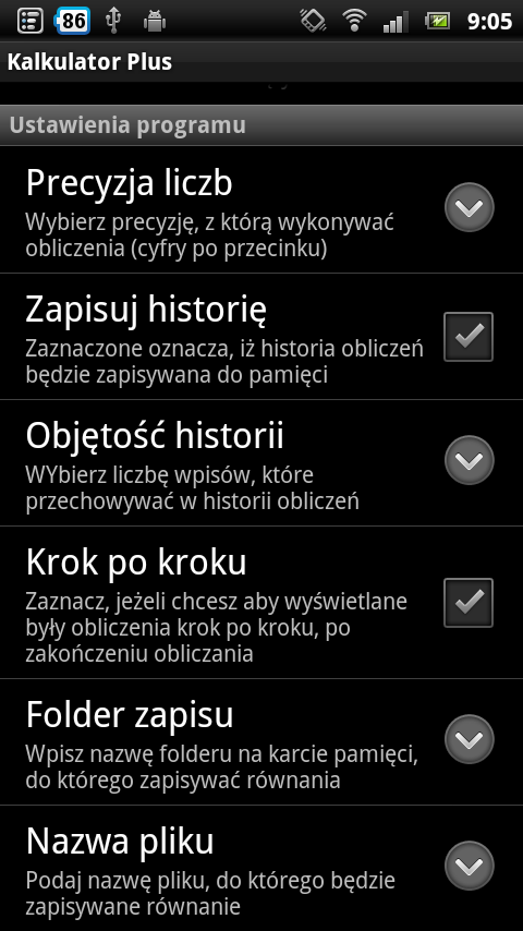 Rys 5.6 Konfiguracja główna programu. Ponieważ jest w niej wiele opcji, została przedstawiona na dwóch rysunkach.