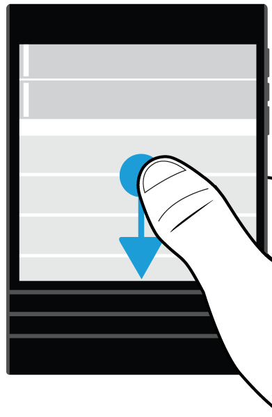 BlackBerry Hub oraz e-mail Przejście do następnej lub poprzedniej wiadomości 1. W wiadomości przesuń powoli palcem od lewej krawędzi do prawej, aby zerknąć na listę wiadomości. 2.