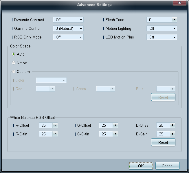 Advanced Settings Dynamic Contrast Ta opcja służy do ustawiania kontrastu ekranu. Gamma Control Ta opcja służy do ustawiania intensywności barw podstawowych.