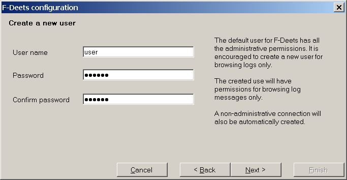 On the next dialog F-Deets client will try to connect to the server with provided parameters.