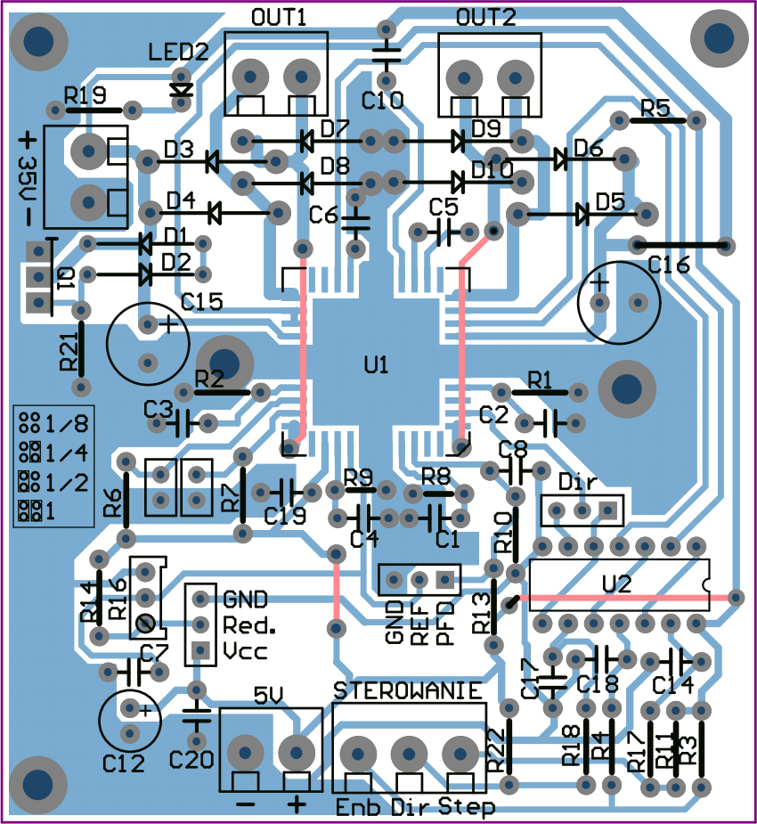 Schemat i projekt PCB Przygotowano przykªadow aplikacj sterownika silnikiem krokowym w oparciu o opisywany ukªad