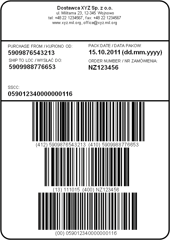 jednostce logistycznej Kod GS1-128 na opakowaniu zbiorczym handlowym Kody EAN/UPC