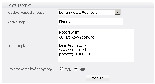 PANEL KONSULTANTA USTAWIENIA Definiowanie stopek Klikając ikonkę Ustawienia definiowania stopki.