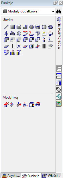 Funkcje specyficzne dla modułu Funkcje podstawowe (zawsze dostępne) Pasek narzędzi Szkic Pasek narzędzi Tekst Pasek narzędzi Linie wymiarowe Pasek narzędzi Arkusz Pasek narzędzi Edycja Nawigator