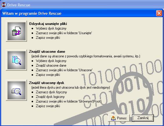 ODZYSKIWANIE DANYCH ODZYSKIWANIE DANYCH Drive Rescue jest narzędziem, które pozwala odzyskać utracone, usunięte dane z wybranego napędu.
