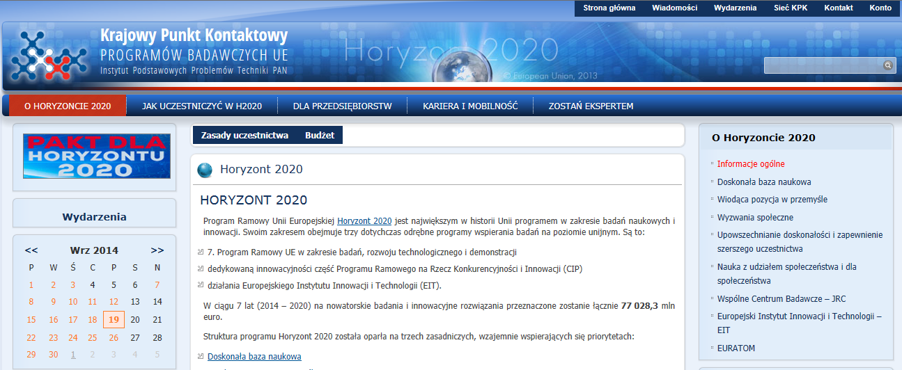 Krajowy portal programu HORYZONT 2020 https://www.