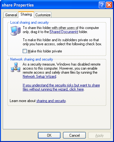 udostępniania plików w systemie Windows XP Tworzenie udostępnionego folderu Okna te wyświetlane są tylko w przypadku otwarcia okna dialogowego po raz pierwszy.