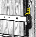 Propozycja według ilustracji nr 2 W przypadku słupków bramy wykonanych z drewna, bezpośrednio nad zawiasą, na styk z czopem, przymocowuje się stalowy kątownik (A) co najmniej dwiema śrubami.