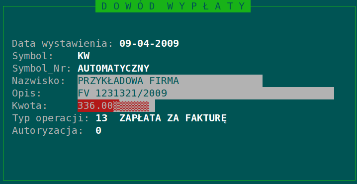 'D' - Dodanie dokumentu płatności Rozliczenie transakcji polega na dodaniu odpowiedniego dokumentu płatności w kwocie równej jaka jest do zapłaty.