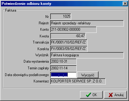 Po wyfiltrowaniu interesujących nas dokumentów, należy ustawić się na dokumencie, w którym chcemy uzupełnić dane i następnie nacisnąć klawisz Potwierdź lub Enter.