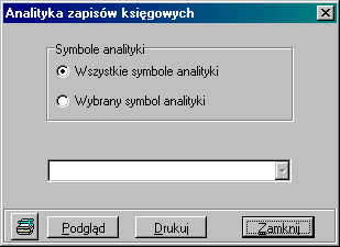 Wybór parametrów: Za miesiąc określamy miesiąc i rok, za który chcemy wydrukować raport, Wszystkie konta lub Konta o podanym początku wybierając drugą opcję należy po prawej wpisać konto, o które nam