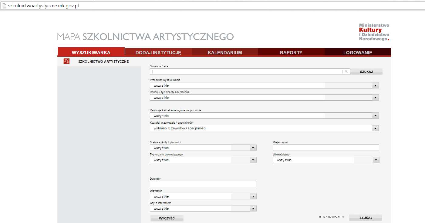 Logowanie oraz obsługa serwisu Kalendarium Wydarzeń Szkolnictwa Artystycznego Wszystkie szkoły i uczelnie artystyczne umieszczone w bazie dostępnej na portalu Mapa Szkolnictwa Artystycznego posiadają