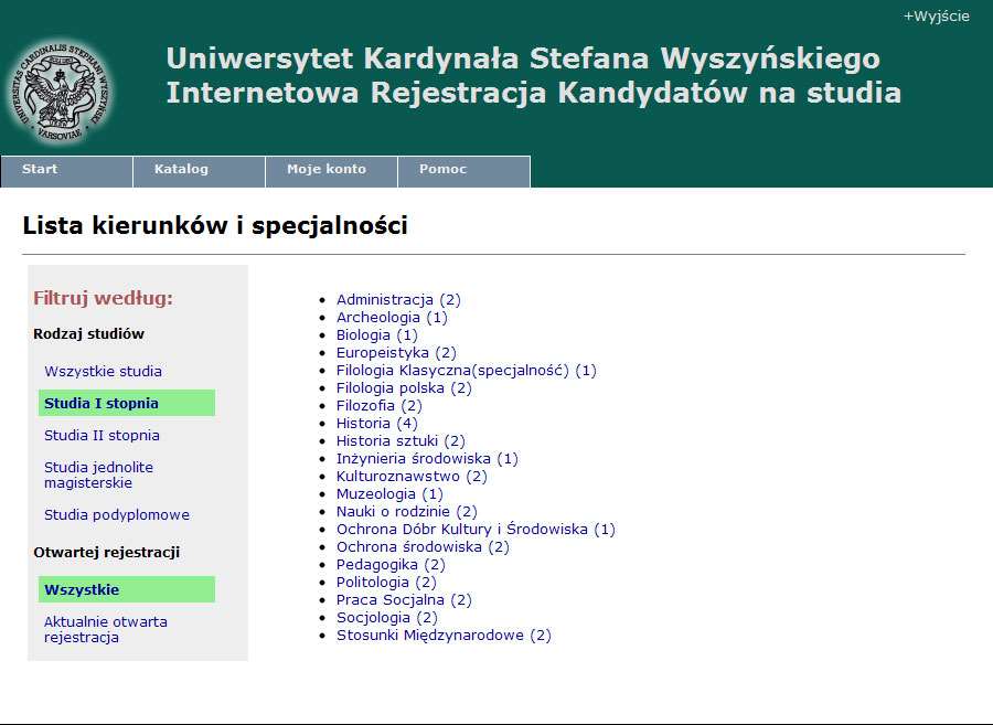 Wybierz kierunek studiów Wybierz interesujący kierunek studiów np.