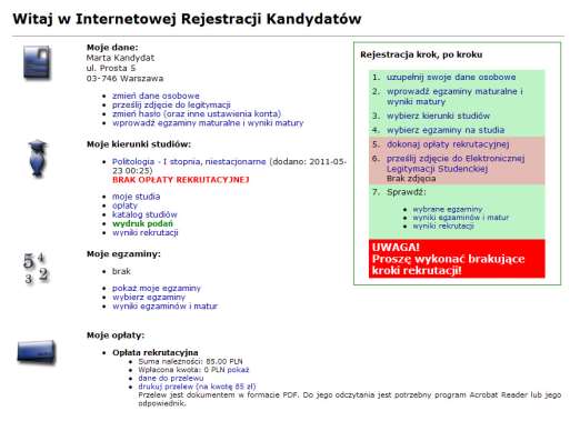 Opłata rekrutacyjna Dokonaj przelewu opłaty rekrutacyjnej na indywidualny numer konta wygenerowany przez system IRK