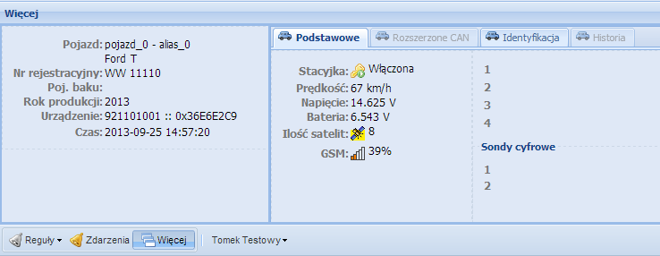 kolumna Prędkość wskazująca aktualną prędkość pojazdu Panel pojazdów pozwala na wyświetlenie większej liczby danych dla pojazdów.