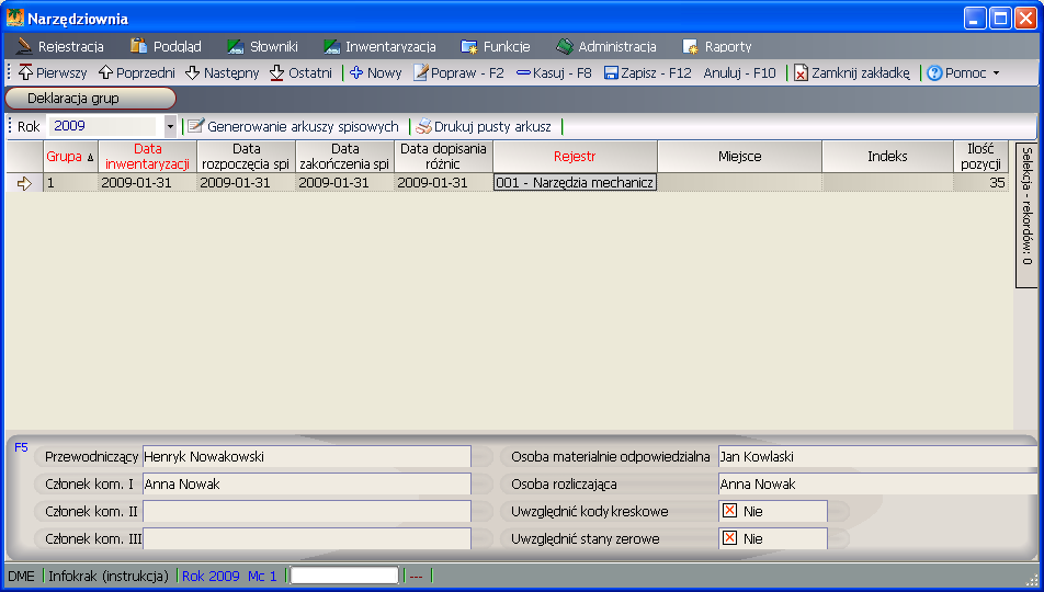 5 Inwentaryzacja 5.1 Deklaracje grup Formatka służy do zadeklarowania grupy inwentaryzacyjnej.