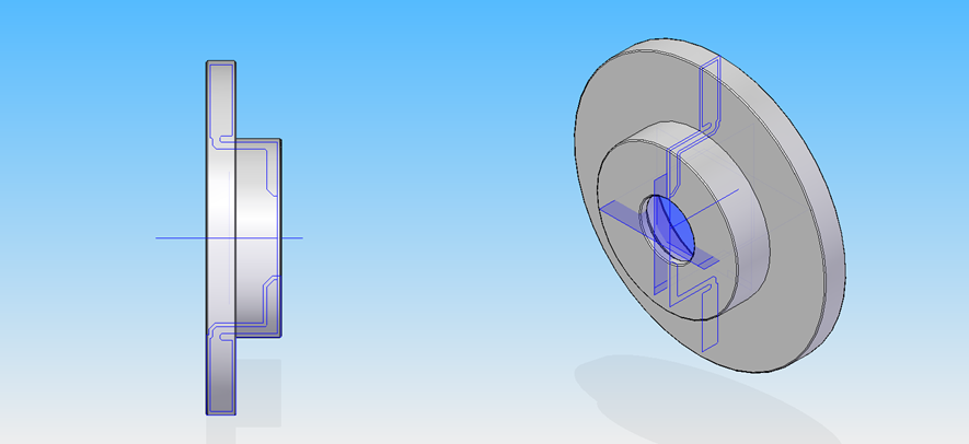 Rys. 3. Rysunek techniczny tarczy hamulcowej W kolejnym etapie pracy, na podstawie wcześniej wykonanego modelu 3D, uwzględniając niezbędne naddatki technologiczne, przygotowano model surówki tarczy.