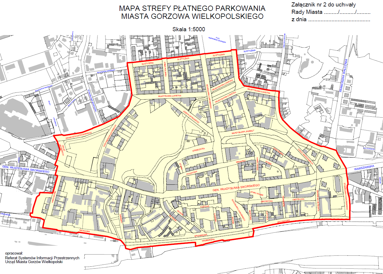 Rys. 9. Strefa płatnego parkowania w Gorzowie Wielkopolskim Źródło: Urząd Miasta Gorzowa Wielkopolskiego. Wg stanu na 31 sierpnia 2012 r.