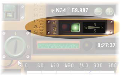 Rys.5 Panel kursu statku Symulacja ruchu statku jest każdorazowo wstrzymywana w momencie zmiany parametru prędkości lub kursu, co daje możliwość precyzyjnego określenia wielkości i rodzaju manewru.
