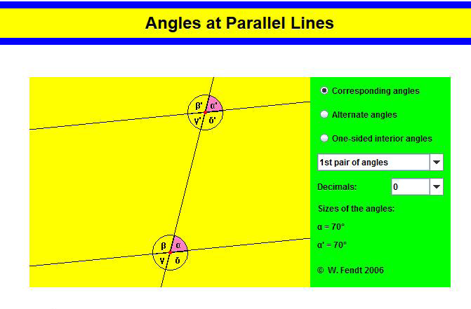 ROZDZIAŁ III PRZYKŁADY ZASTOSOWAŃ DYDAKTYKI CYFROWEJ W WYBRANYCH MODELACH EDUKACYJNYCH Rys. 3. Zrzut ekranu aplikacji internetowej Angles at Parallel Lines [dostęp 28