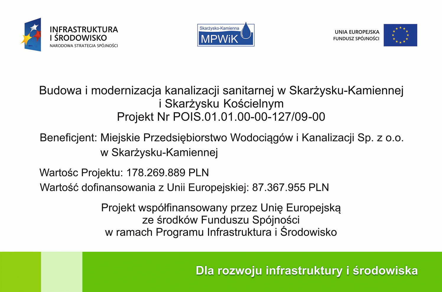 INFRASTRUKTURA I ŚRODOWISKO UNIA EUROPEJSKA FUNDUSZ SPÓ JNOŚCI Budowa i modernizacja kanalizacji sanitarnej w Skarżysku-Kamiennej i Skarżysku Kościelnym Projekt Nr POIS.01.