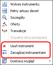 Trzecim sposobem dodania nowego instrumentu do tabeli jest zasada przeciągania np. z innej tabeli, wykresu czy okna statystyki sesji.