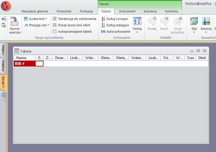 5.2. Jak dodać instrument finansowy do nowej tabeli? Najszybszym sposobem aby dodać instrument finansowy do tabeli notowań jest wywołanie tzw.